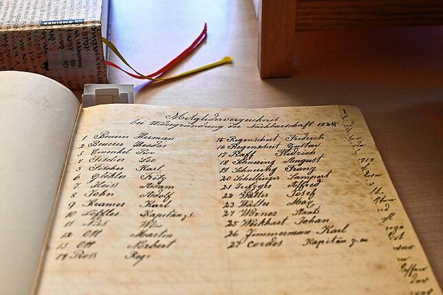 Das Mitgliederverzeichnis der Goldbacher Nachbarschaft von 1924. Gelistet sind nur die Hausherren. Frauen und Kinder wurden nicht ...