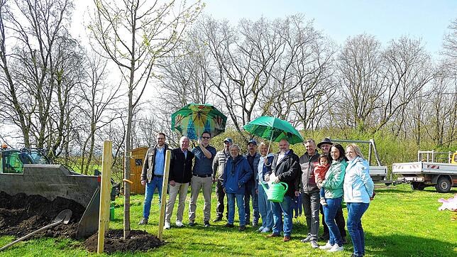 An der Baumpflanzaktion beteiligt (von links): Gemeinderat Tobias Stekeler, Reiner Bierig (VGL-Chef), Stephan Frickinger (BM ...