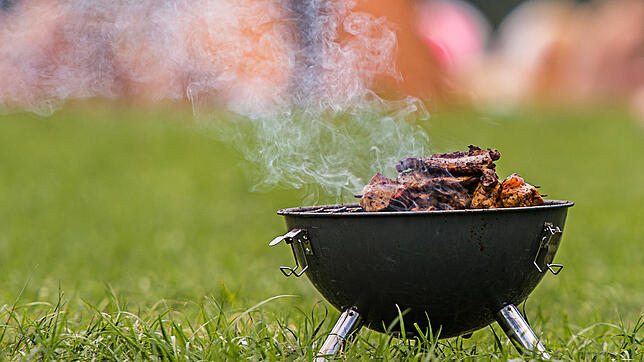 ARCHIV &ndash; 07.08.2015, Kirchentellinsfurt: Ein mit Fleischstücken belegter Grill steht auf einer Wiese. Agrarpolitiker von SPD und ...