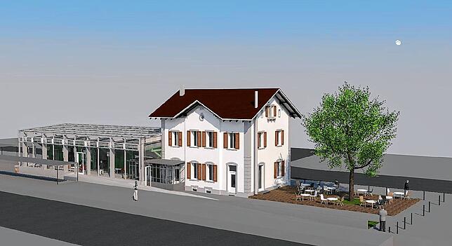 So soll das Jestetter Bahnhofsgebäudes nach der Sanierung aussehen. Die ursprünglichen Fassaden, Rampen und das Stellwerk bleiben bestehen.