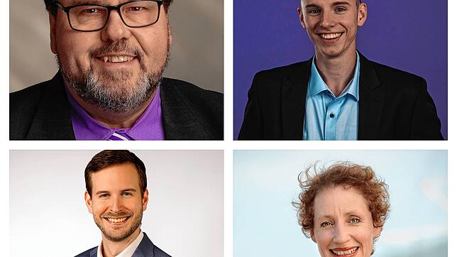 Sie wollen auch in den Bundestag: Kilian Kronimus, Ursula Halfmann, Dominik Brox und Domenic Gehrmann (von links oben nach rechts unten).