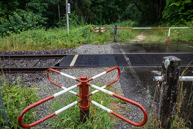 Der bislang durch Drehkreuze gesicherte Bahnübergang vom Parkplatz zur Eremitage wird durch eine Fußgängerbrücke ersetzt. Die ...