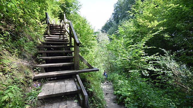 So sah der hintere Teil der Marienschlucht nach der Erich-Pohl-Kanzel (links oben außerhalb des Fotos) im Jahr 2014 aus. Über diesen ...