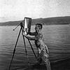 Der Maler Max Ackermann beim Arbeiten am Seeufer um 1935.