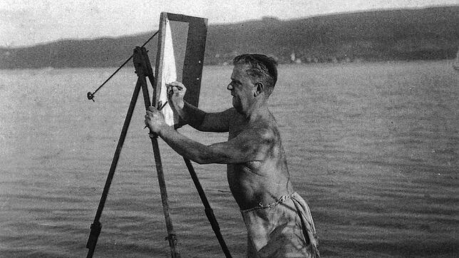 Der Maler Max Ackermann beim Arbeiten am Seeufer um 1935.