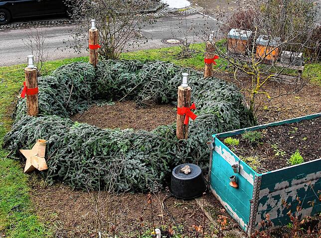 Auch die Bienen, im Hintergrund die Kästen für drei Bienenvölker, haben in Bräunlingen einen Adventskranz