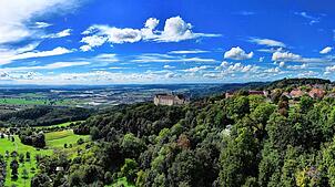 Von seiner markanten Anhöhe über dem Linzgau überragt Schloss Heiligenberg weithin die Landschaft. Die Gemeinde Heiligenberg in ...