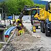 Die Zusatzarbeiten zur Verlegung eines Stromkabels an der B34-Kreuzung in Bad Säckingen sind bereits in vollem Gange.