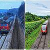 Links: Eine Diesellok fährt um 1987 auf dem neuen zweiten Gleis der Hochrheinstrecke, dem der Bahnhof Hauenstein weichen musste. Auch ...