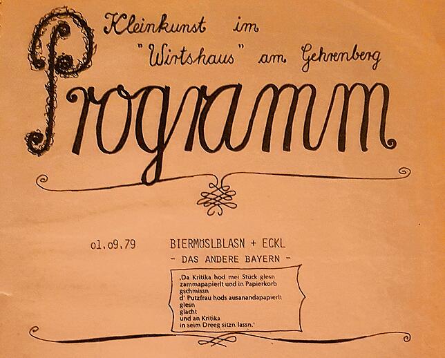 Auszug aus dem ersten Programheft der 1979 neu ins Leben gerufenen Kleinkunst im Wirtshaus. Damals spielten die Bands noch in der ...