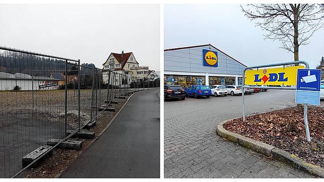 Zwei große Bauprojekte könnten den Stockacher Einzelhandel in den kommenden Jahren prägen. Links im Bild die eingezäunte Brachfläche an ...