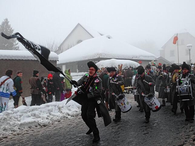 Ihr letztes Narrentreffen vor der Corona-Pandemie feierten die Wolkenschieber 2019 bei Schnee und Sturmböen.