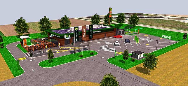 Die Visualisierung zeigt die geplante Mc-Donalds-Filiale für Lottsteten.