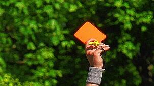 Ein Schiedsrichter hebt eine rote Karte nach oben. Hier ein Symbolbild.