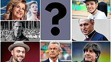 Anne-Sophie Mutter, Sabine Spitz, Georg Gänswein, Jogi Löw, Ottmar Hitzfeld, Max Mutzke und Uwe Wassmer (von links oben im ...