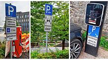 Ganz schon viele Verkehrszeichen inzwischen, um das Parken von E-Fahrzeugen zu ermöglichen: am Villinger Bahnhof, in der Brigachstraße ...