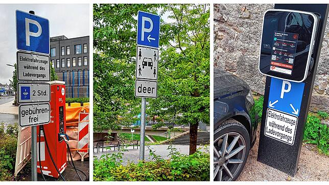 Ganz schon viele Verkehrszeichen inzwischen, um das Parken von E-Fahrzeugen zu ermöglichen: am Villinger Bahnhof, in der Brigachstraße ...