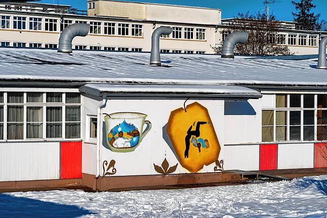 Graffiti an einer Wand der alten SABA-Gebäude.