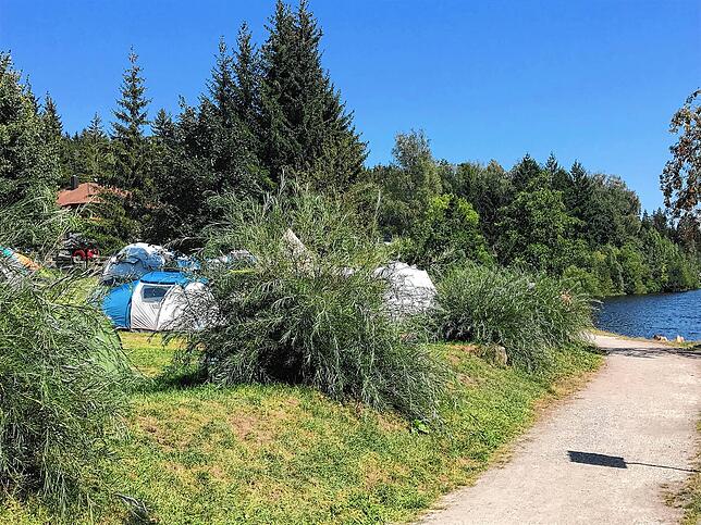 Der Liegebereich des Zeltplatzes am See ist optisch abgetrennt. Trotzdem wird er immer wieder von Badegästen genutzt.