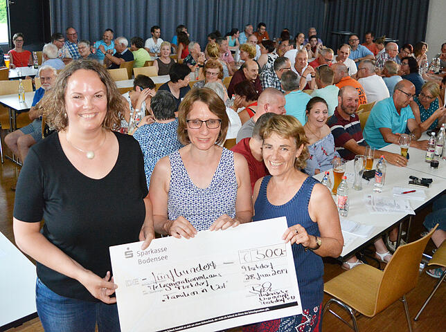 Geld für Familien in Not: Zunftmeisterin Birgit Beck übergab Melanie Gans und Waltraud Zeller-Fleck (von links) vom Mehrgenerationenhaus ...