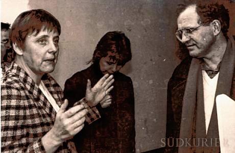 1993: Die damalige Bundesfamilienministerin Angela Merkel auf einer Stippvisite in Waldshut. Rechts der CDU-Ortsvereinsvorsitzende ...