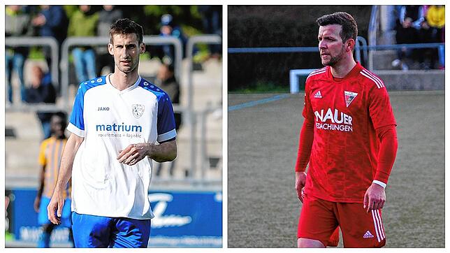 Mark Burgenmeister (SpVgg F.A.L.) (links) trifft auf Marc Kuczkowski (FC Überlingen).