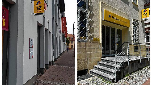 In Villingen (links) werden bis 2026 in der Niederlassung im Modepark Röther noch Post- und Bankdienstleistungen angeboten, danach ist ...