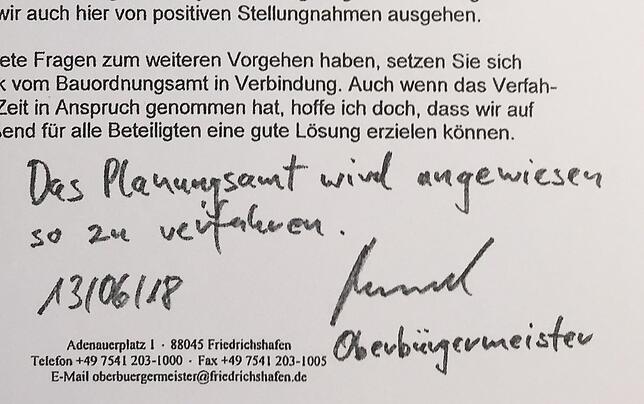 Kein Zweifel: OB Brand hat das Planungsamt angewiesen, eine baurechtlich „positive Beurteilung“ auszustellen. Auf der ...