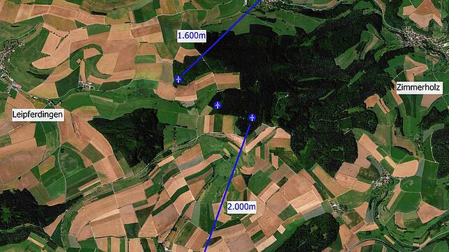 Die Grafik zeigt die nun die aktuellen Windkraft-Standorte &bdquo;Brand&ldquo; zwischen dem Tengener Stadtteil Watterdingen und ...