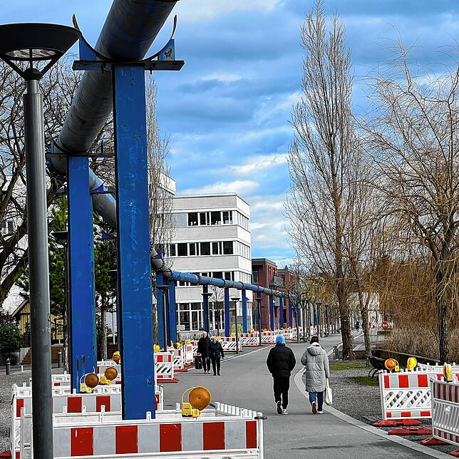 Entlang am Seerhein sind in 4,5 Metern Höhe die oberirdischen Abwasserleitungen installiert. Sie übernehmen momentan die Aufgabe des ...