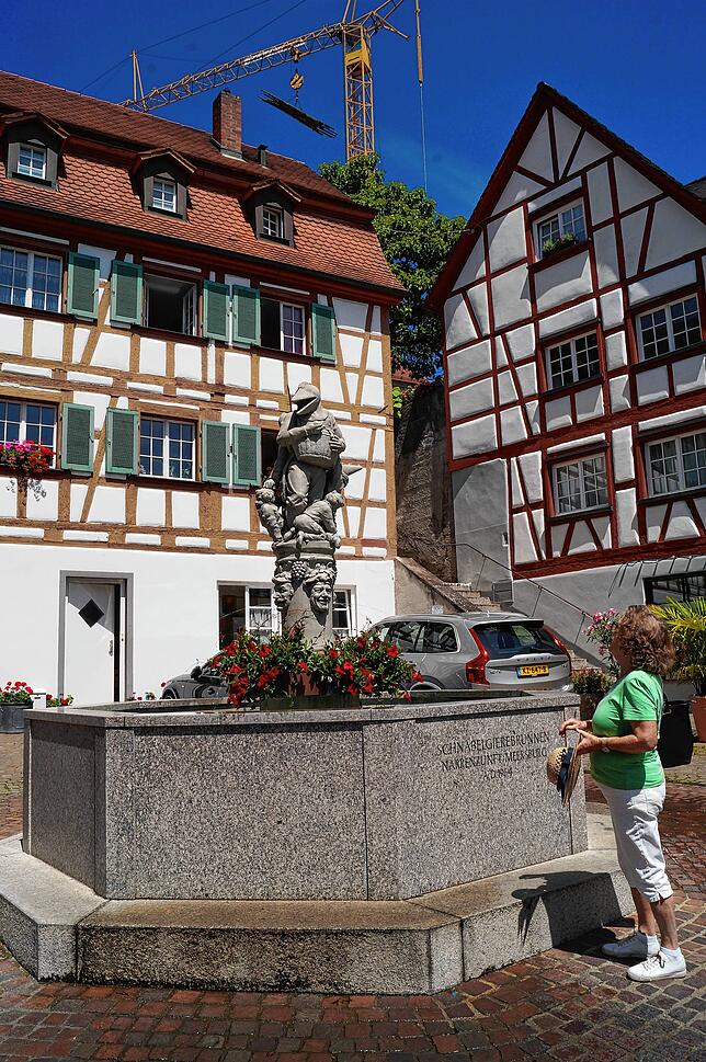 Die Seniorin lobt die ansprechenden Brunnen Meersburgs. Vor allem der Schnabelgiere-Brunnen mit seiner raffinierten Spritztechnik hat es ...