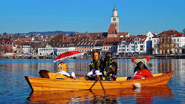 Der Viererbund (von links): Oberndorf, Rottweil, Überlingen und Elzach im Gundele. Ein Bild, das zum Narrentag 2020 entstand.