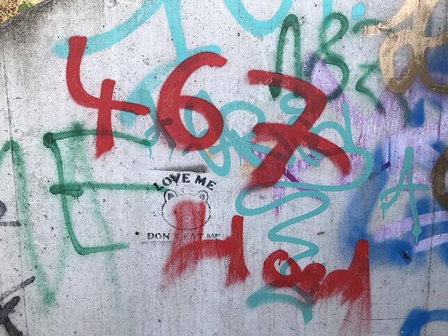 Die Gruppierung 467 verewigt sich im Stadtgebiet mit Graffiti. Hier bei der Bahnunterquerung im Berchengebiet.