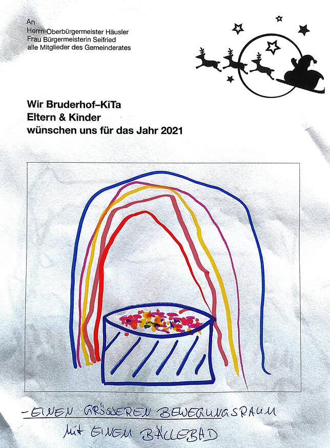 Eltern und Kinder haben ihre Wünsche für die Kita Bruderhof aufgeschrieben und aufgemalt. Ein Auszug.