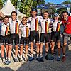Bronze: Finja Lipp (links) und die deutsche Mixed-Staffel bejubeln ihren dritten Platz bei der Mountainbike-EM in Serbien.