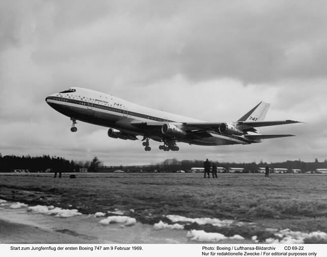 9. Februar 1969: Die Boeing 747 startet zum Jungfernflug auf dem Werksflughafen Everett bei Seattle.