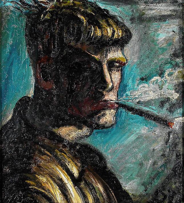 Otto Dix: „Selbstbildnis, rauchend“, entstanden um 1913.