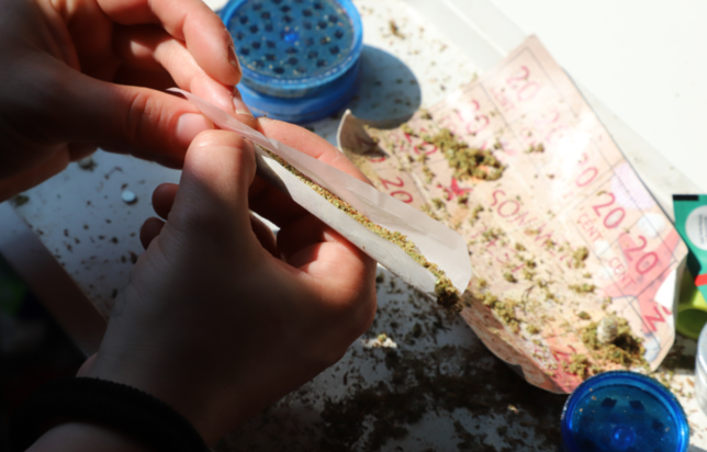 Die Dealerin baut einen Joint &ndash; sie mischt Cannabis mit Tabak.