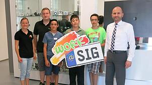 von links: Pia Baumann, Azubi Simon Rebholz, Ruben Oexle, Jan Oexle, Felix Oexle und Technischer Leiter Alfons Mattes.