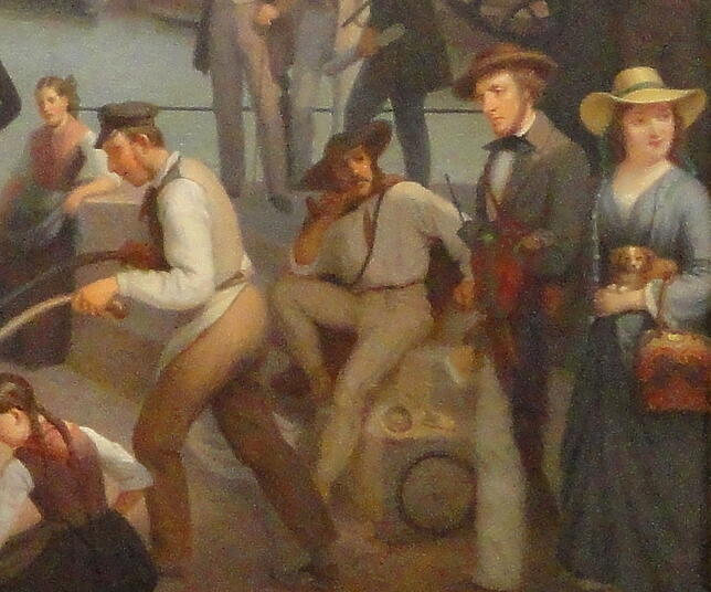 Maler Stirnbrand ist übrigens auch selbst auf dem Gemälde zu sehen: Am rechten Rand hat er sich in bürgerlicher Reisekleidung mit seiner ...