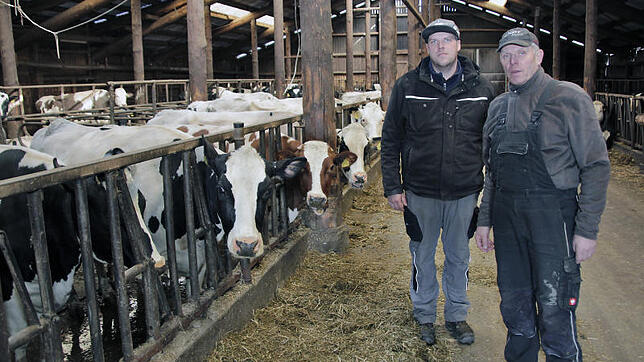 Nach der Insolvenz der Berliner Milcheinfuhrgesellschaft wissen die Landwirte Daniel (32) und Jürgen Kaltenbach (64) aus ...