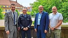 Bei der Vorstellung der polizeilichen Kriminalstatistik für das Jahr 2024 im Rathaus dabei (von links): Oberbürgermeister Erik Pauly, ...