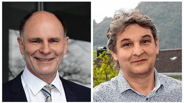 Bernd Häusler (links) und Helmut Happe konkurrieren um das Amt des Singener Oberbürgermeisters.