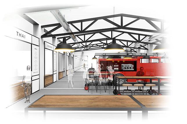 Ein Feuerwehrauto als mobiler Kiosk: So wie auf diesem Bild könnte es in der Markthalle zukünftig aussehen.