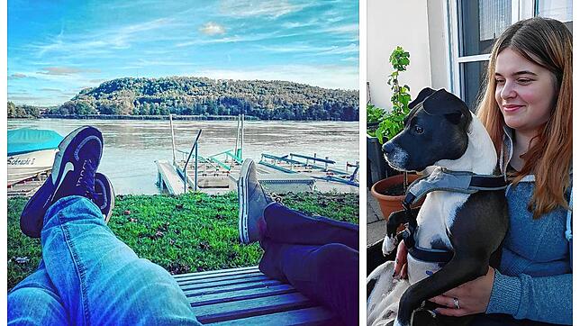 Jasmin M. mit ihrem Hund, den sie sehr liebte. Links im Bild: Die 21-Jährige mit ihrem damaligen Partner &ndash; dem Tatverdächtigen ...