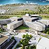 Die Animationen zeigen das neue Klinikum, im Hintergrund der Blick nach Hauingen.