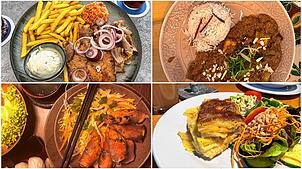 Wir testen das Mittagstisch-Angebot in Überlingen. Oben, von links: Ein Menü im Mykonos und Paneer Kadai im Goa. Unten, von links: ...