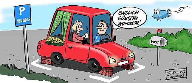 Wenn man es so sieht wie der Karikaturist, dann ist das Anwohnerparken ein echtes Schnäppchen.