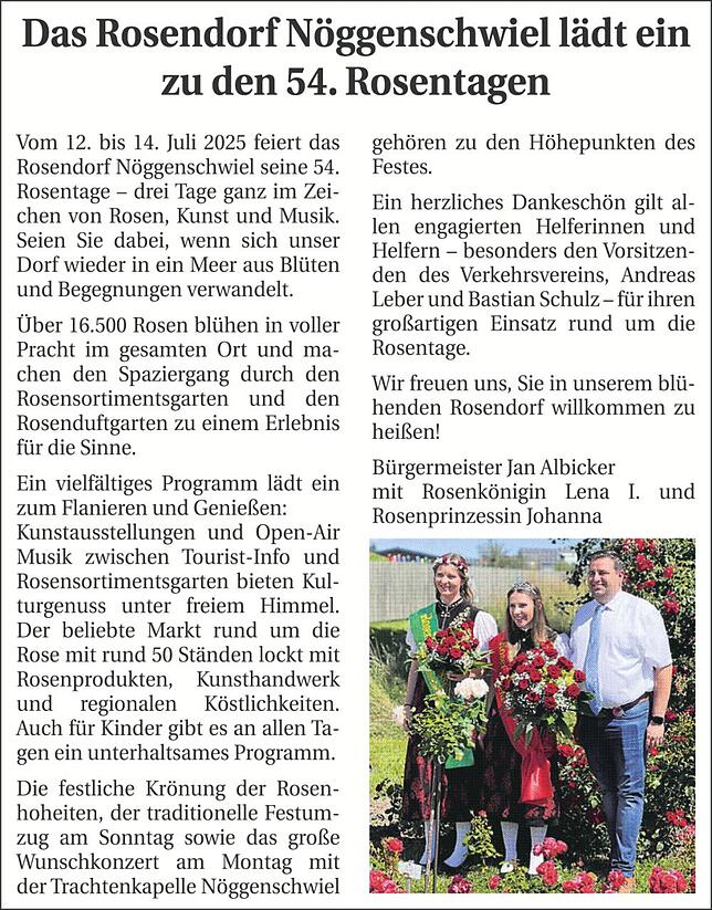 Bild 1: 54.Nöggenschwieler Rosentage: Alles dreht sich um die Rose