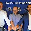 Trio mit hoch gesteckten Zielen: Schwenningens Cheftrainer Niklas Sundblad (von links), Sportdirektor Christof Kreutzer und ...
